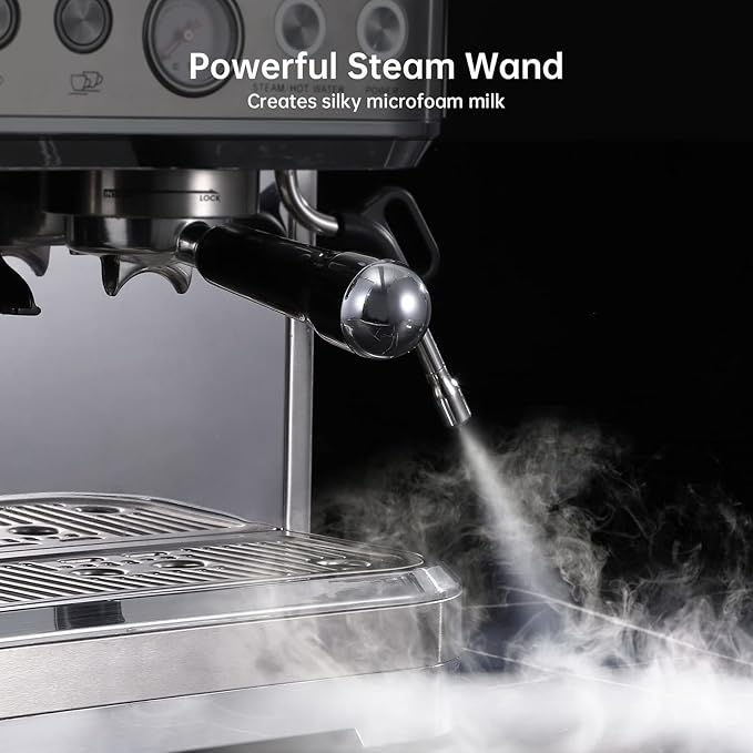 Espresso Machine 15 Bar, LCD Display Espresso Maker with Grinder, Milk Frother and PID Temperature Control, Professional Coffee Maker for Latte Cappuccino - 8.8 Oz Bean Hopper
