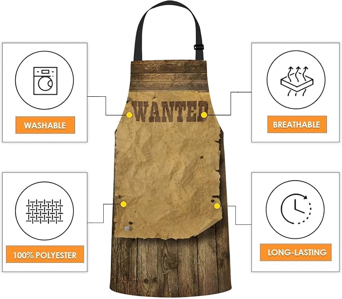 Torn Wild West Wanted Waterproof Apron Kitchen Chef Aprons Bibs for Grooming Cooking Baking Painting Gardening - Image 4
