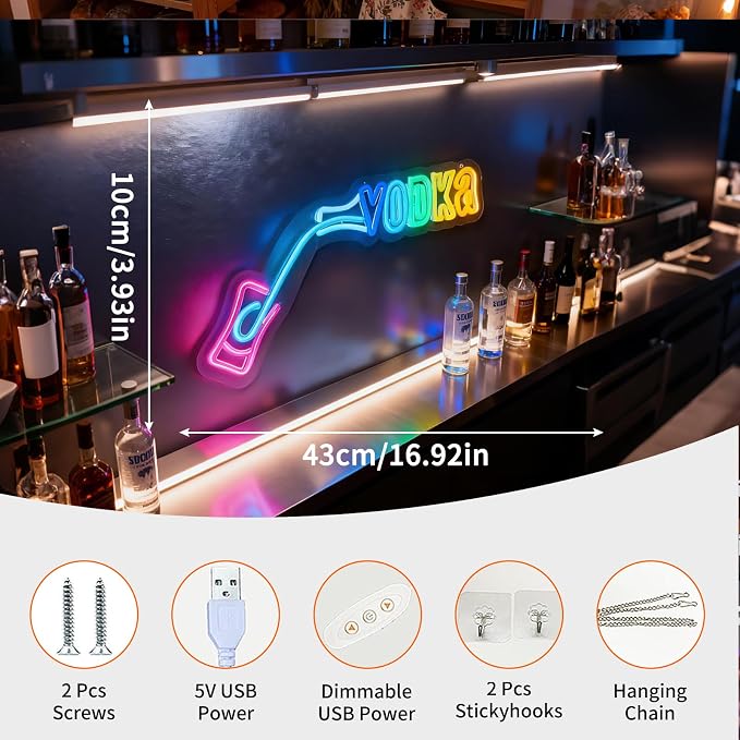 Liquor Bottle LED Neon Sign, USB Powered Decorative Neon Light for Bar Party Home Living Room Drink Themed Wall Table Decor, 16.9 x 3.9 In - Image 4