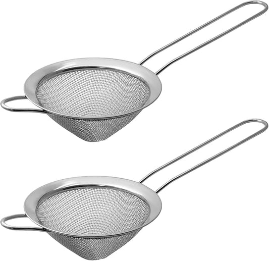 Biaungdo 2 Pcs 8.5 cm/3.3 Inch Fine Mesh Strainer, Stainless Steel Tea Strainer Conical Mesh Strainers Sieve for Cocktail, Coffee, Food, Noodles, Tea Filter(Small)