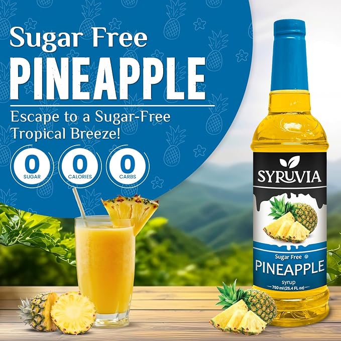 Syruvia Sugar-Free Pineapple Syrup, Flavored Syrup for Drinks, Cocktails, Lemonades, Iced Teas, and Desserts – 25.4 fl oz, With Pump - Image 3