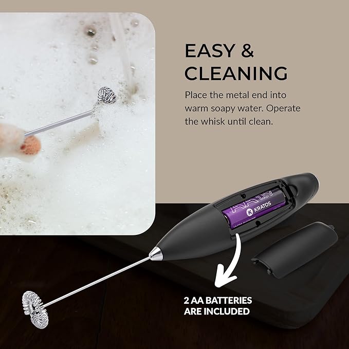 Chefwave | Powerful electric milk frother with stand | Milk frother handheld drink mixer and matcha whisk| BATTERIES INCLUDED! drink mixer handheld | Hand frother, electric stirrer coffee mixer wand