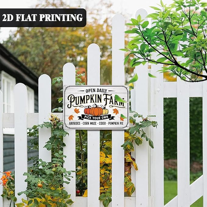 Farmhouse ''Pumpkin Farm Pick Your Own'' Tin Sign, Autumn Pumpkins Metal Sign - 8x12 Inch, Fall Wall Art Sign For KItchen, Cafe, Bar Decor, Thanksgiving Day/Autumn Decor - Image 7