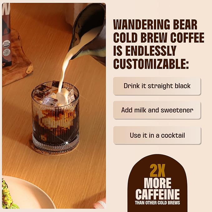 Wandering Bear Organic Caramel Cold Brew Coffee On Tap, Iced Coffee Drink - Extra Strong, Bold, Smooth, No Sugar Added, Shelf-Stable, Ready to Drink,Gluten Free & Vegan -16 Servings of 6fl.oz -96fl.oz