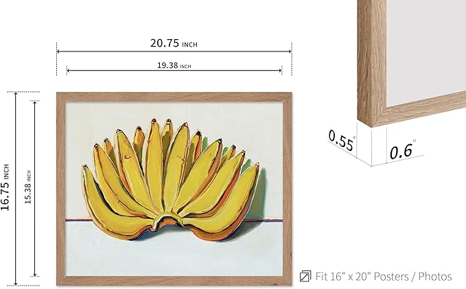Poster Master Vintage Food & Drink Poster - Retro Banana Oil Painting Print - Banana Art - Gift for Vegan, Vegetarian, Foodies - Perfect Decor for Bakery, Home, Kitchen, 16x20 Beige Framed