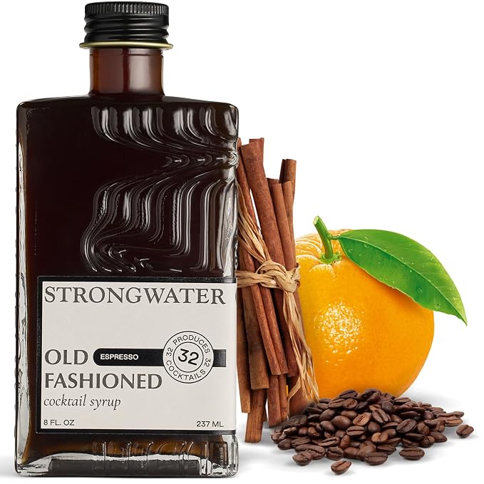 Strongwater Espresso Old Fashioned Craft Cocktail Mixer - Makes 32 Cocktails - Handcrafted Old Fashioned Syrup with Real Coffee, Cinnamon, Sugar & Cherry - Just Mix with Bourbon or Whiskey by Strongwater