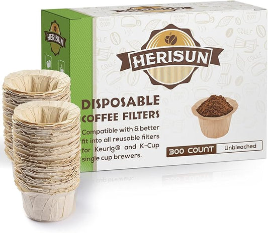 300 Count Disposable K Cup Filters, Coffee Filter Paper for Keurig Brewers Single Serve 1.0 and 2.0, Use with Resusable K Cup Pods (Unbleached Natural)