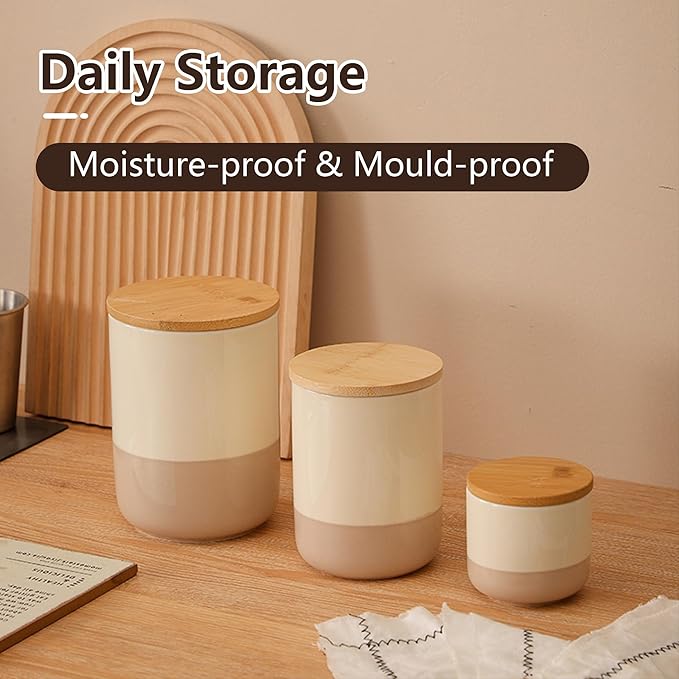 Simcat Airtight Food Storage Containers Kitchen Canisters with Wood Lids Storage Jars for Coffee, Sugar, Tea, Flour, Spice (Middle-27oz)