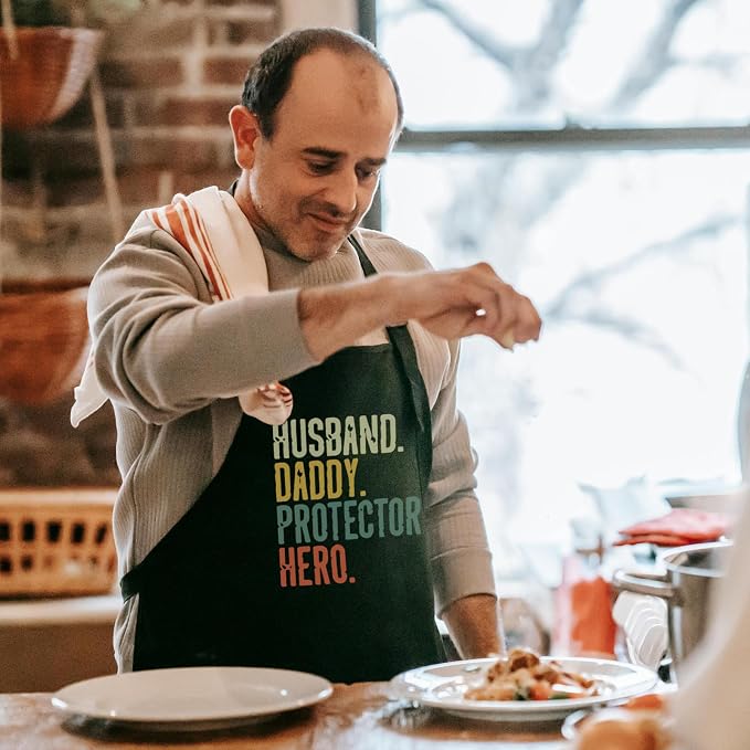 Chef Aprons for Men Women with Pockets, Kitchen Apron for Cooking Grilling Gifts for Dad Mom Birthday Christmas - Image 3