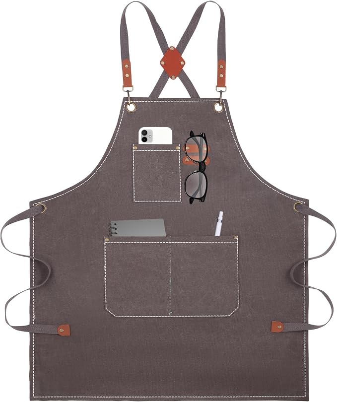 Aprons For Women Men With Large Pockets, Waterproof Cotton Chef Aprons For Cooking Server Grilling Bbq Kitchen by YELEGAI