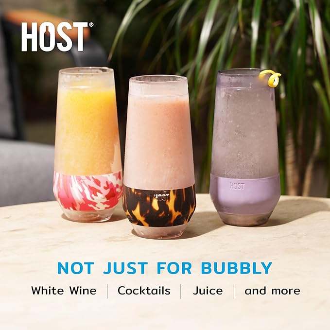 HOST Champagne Freeze Double-Walled Stemless Wine Glasses Freezer Cooling Cups with Active Cooling Gel and Insulated Silicone Grip, 9 Oz Plastic Tumblers, Blush Tint, Set of 2