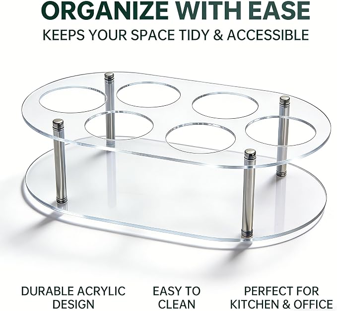 6-Bottle Acrylic Coffee Syrup Organizer, Transparent Oval Syrup Bottle Rack & Holder for Countertop, Fits Standard 16.9oz Syrup Dispensers, Perfect for Home Cafe & Kitchen - Image 3