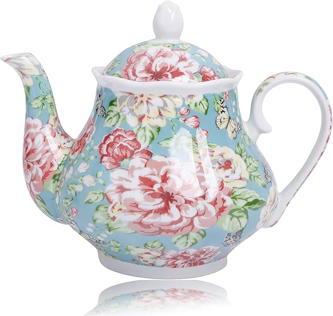 European Style Ceramic Teapot Coffee Pot Water Pot Porcelain Vintage Gift Tea Pot - 37 Oz - May Blossom