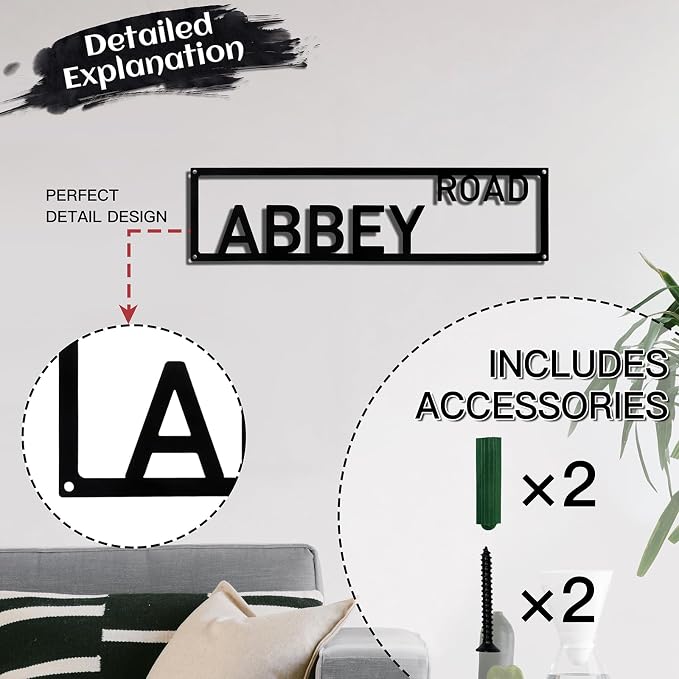 Metal Wall Art Decor Abbey Road Metal Signs Music Room Street Sign with Letter 16 x 4 Inches - Image 3