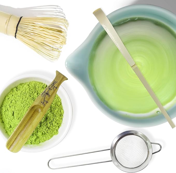 Matcha Whisk Set, Matcha Bowl with Spout, Bamboo Whisk, Scoop, Sifter, Whisk Holder – Unique Gift for Women, Men, Friends – Home & Kitchen Décor, Perfect for Christmas, Birthdays, Halloween