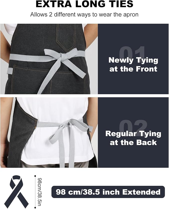 Chef Apron w/Pockets, Adjustable Strap for Cooking & Gardening | Equipped with 3 Large Multi-use Pockets, Wear-Resistant Fabric, Easy Clean, Ideal for BBQ Baking Craft for Men Women - Image 3