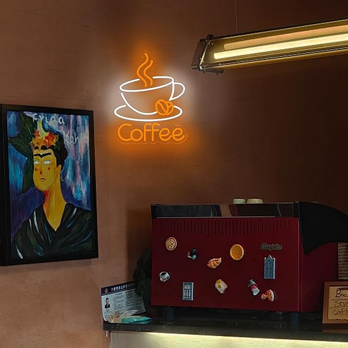 Coffee Neon Sign Coffee LED Sign for Wall Decoration Cafe Restaurant Living Room Party Decoration Gift for Friends (12.7 * 15.6 inches)