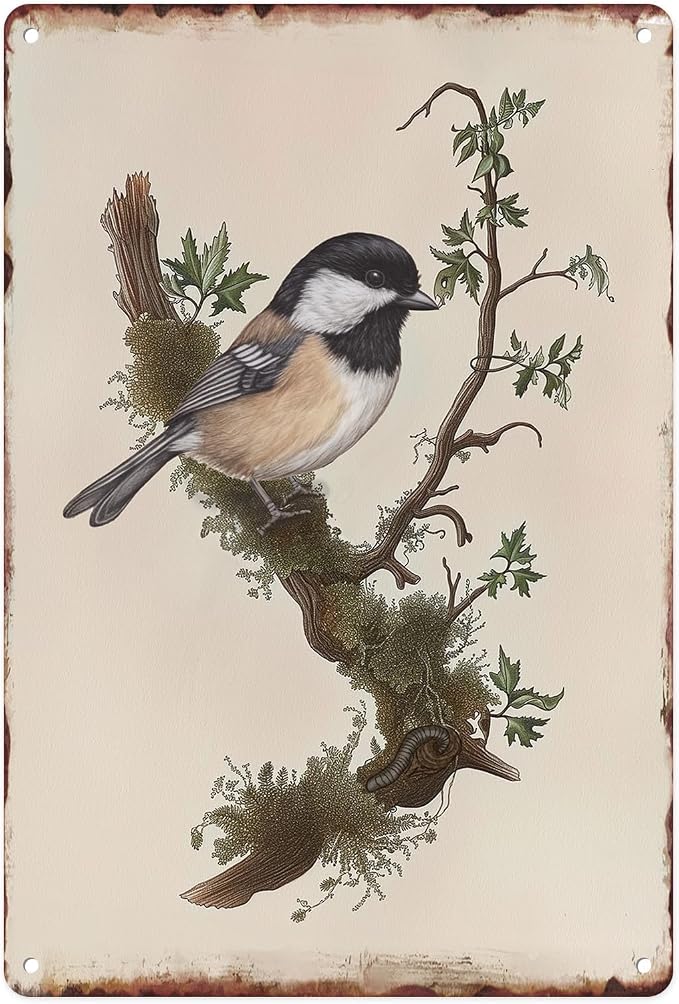 Sanwarm Metal Sign 8X12 Inch, Chickadee Bird Chickadee Retro Wildlife Vintage Tin Sign Wall Art Decor for Home, Living Room, Kitchen, Garden, Bedroom, Office, Hotel, Cafe And Pub Decoration by SanwarmHomeDecor