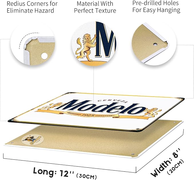 Modelo Beer Signs | Man Cave Decor | Bar Vintage Metal Tin Signs | Garage Retro Funny Cool Things | Wall Poster Stuff For Pub Home House Coffee Shop Room indoor outdoor 8x12 Inch - Image 4