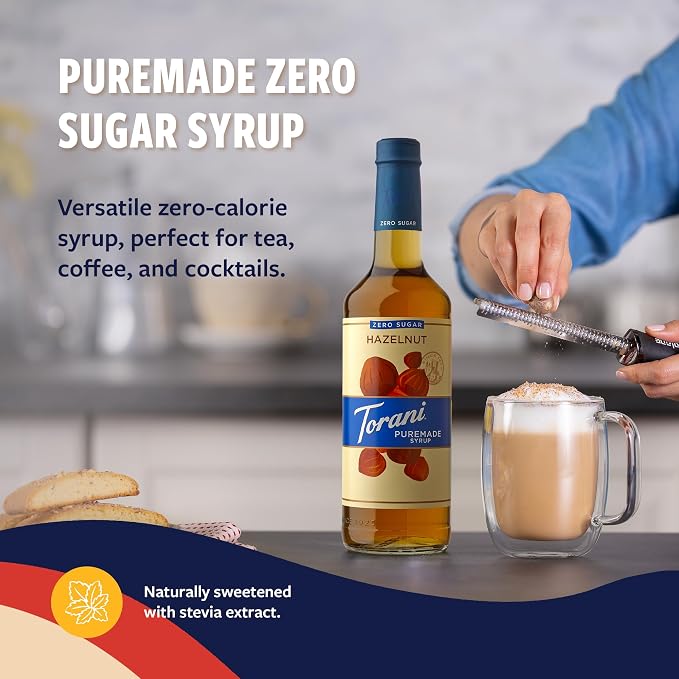 Torani Zero Sugar Puremade Syrup, Hazelnut Flavoring for Drinks, Non-GMO, Glass Bottle with Pump Included, 25.4 Fl Oz - Image 4