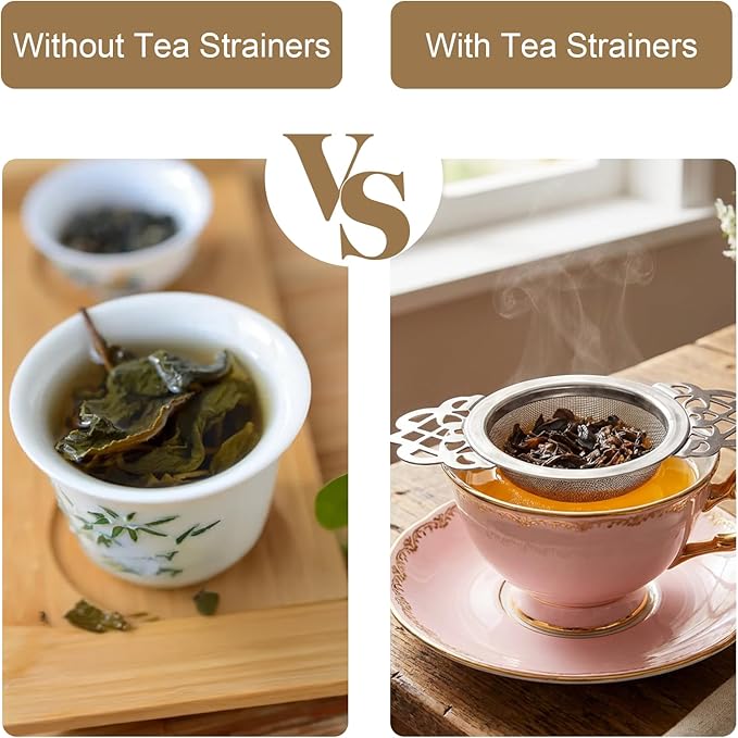 6 Pack Mesh Tea Filter Strainers, Stainless Metal Tea Infuser, Tea Steeper with Handle and Drip Bowl for Loose Tea, Sliver, 2.5 Inch