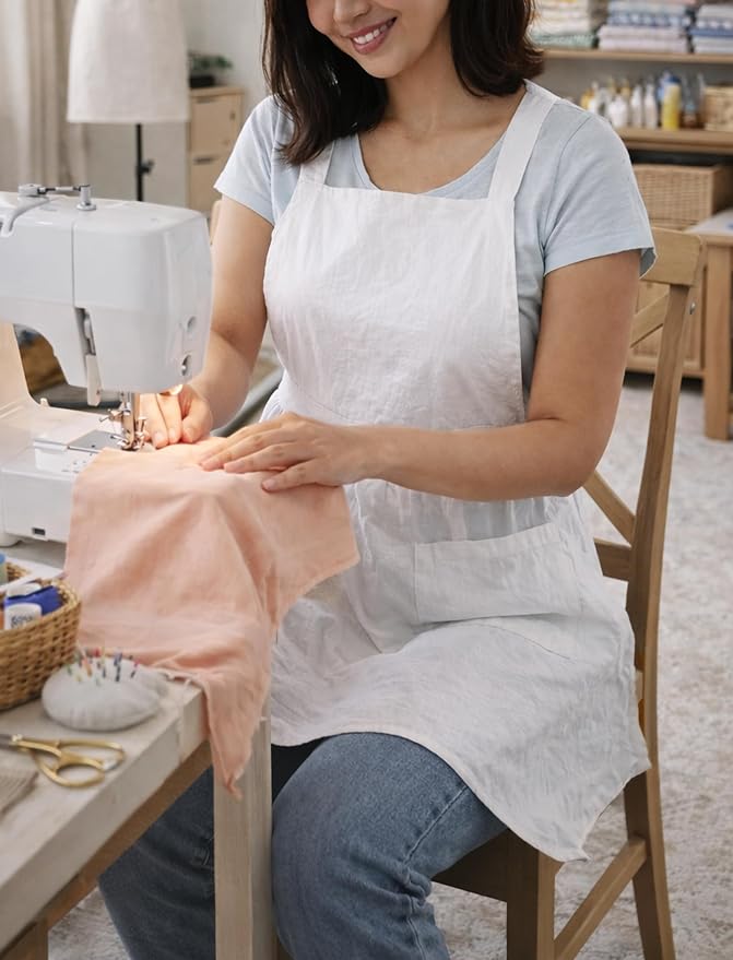 Pinknoke Cute Cotton Pinafore Aprons for Women with Pockets for Kitchen | Vintage Apron Dress,Adjustable Cross Back,2 Pockets,Long Straps,for Cooking Backing Gardening Painting Cleaning Gift Giving - Image 3