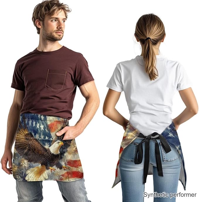 Server Apron with 3 Pockets 13 Inch Short Half Waist Aprons Waterproof Cooking Aprons for Women Men - Image 2