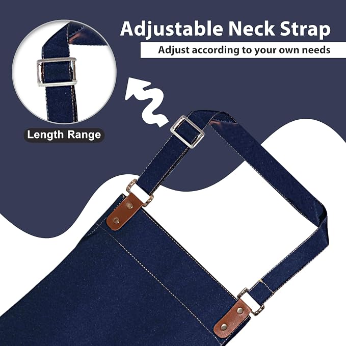 Apron for Men Women, Chef Cotton Apron with Pockets Adjustable Strap | Heavy Duty Kitchen Apron, Oil Resistant, Aprons for Cooking, Baking, BBQ, Grill, Gardening, Woodwork, Hair Stylist - Image 5