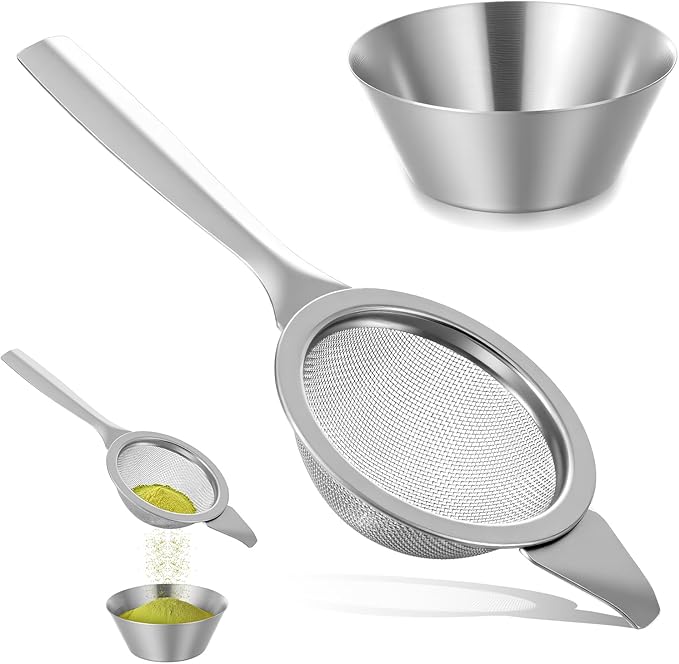 2.2" Silver Matcha Strainer, 30 Fine Mesh Matcha Sifter with Handle and Base, Stainless Steel Small Tea Strainer Fine Mesh, Small Metal Matchas Strainers for Loose Tea Coffee Cocktail
