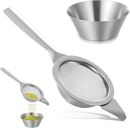 2.2" Silver Matcha Strainer, 30 Fine Mesh Matcha Sifter with Handle and Base, Stainless Steel Small Tea Strainer Fine Mesh, Small Metal Matchas Strainers for Loose Tea Coffee Cocktail