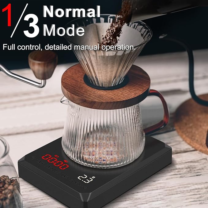 Fuzion Mini Coffee Scale with Timer - Espresso Scale Rechargeable 2kg x 0.1g Accuracy, 3-Mode Timer, LED Display, Digital Coffee Scale for Pour-Over, Espresso, Kitchen Use