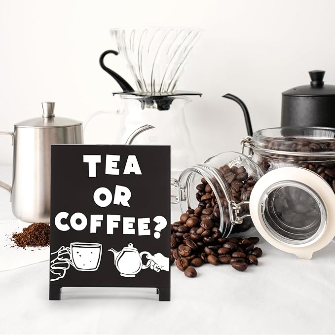 Coffee Bar Accessories Decor: Black Coffee Station Corner Decorations Sign for Kitchen Tabletop Desk Shelf