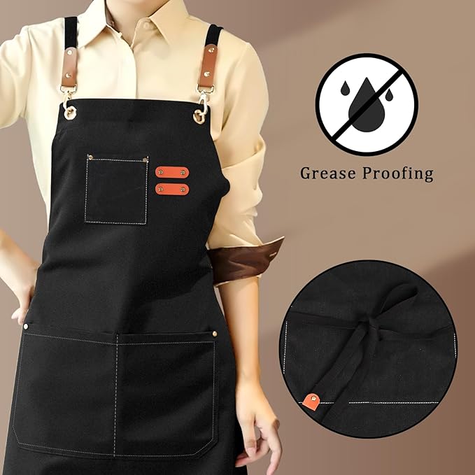 100% Cotton Canvas Apron | Unisex Cooking Apron for Men & Women with 3 Pockets & Adjustable Crossback Straps