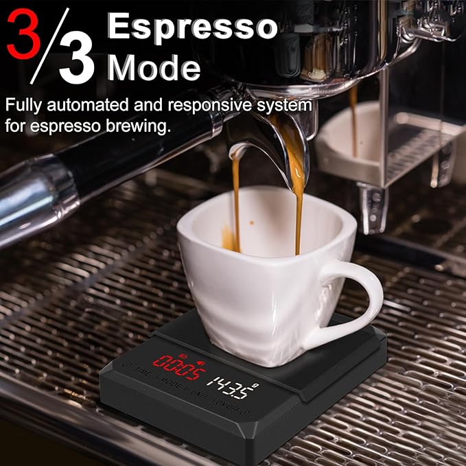 Fuzion Mini Coffee Scale with Timer - Espresso Scale Rechargeable 2kg x 0.1g Accuracy, 3-Mode Timer, LED Display, Digital Coffee Scale for Pour-Over, Espresso, Kitchen Use