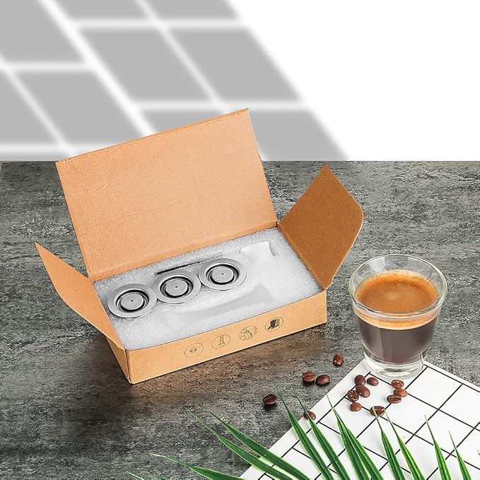Stainless Steel Refillable Coffee Espr*sso Capsules, Reusable Coffee Pods Compatible with Nespresso Original Line Brewers 4Y Crema New Generation (3 Capsules + 1 Tamper)