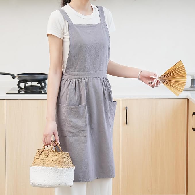Pinknoke Cute Cotton Pinafore Aprons for Women with Pockets for Kitchen | Vintage Apron Dress,Adjustable Cross Back,2 Pockets,Long Straps,for Cooking Backing Gardening Painting Cleaning Gift Giving - Image 9