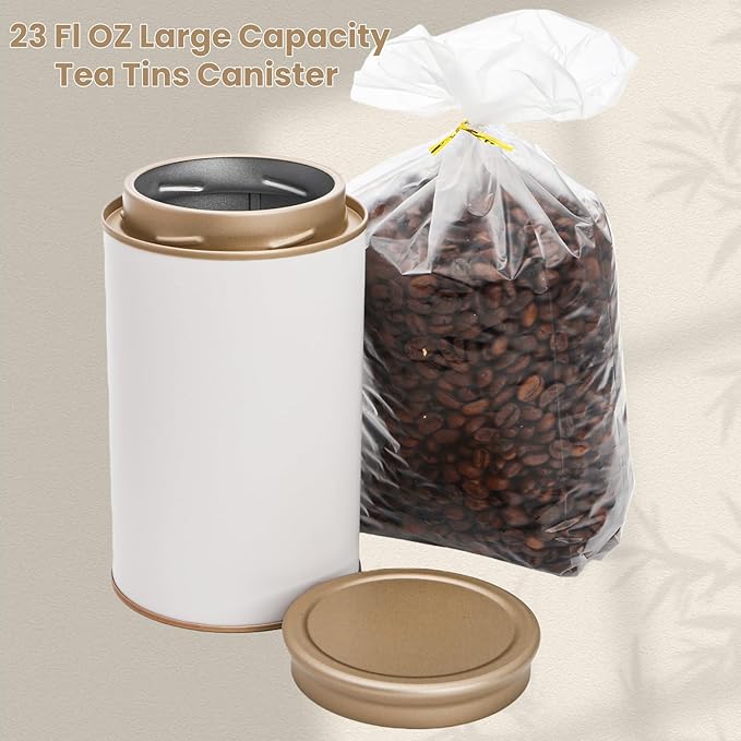 6 Pack Tea Tins Canister for Loose Tea, 23 Fl OZ Airtight Round Tin with Lid, Large Metal Tea Storage Jars, White Kitchen Containers for Travel Business Coffee Sugar Candy Spices Herbs