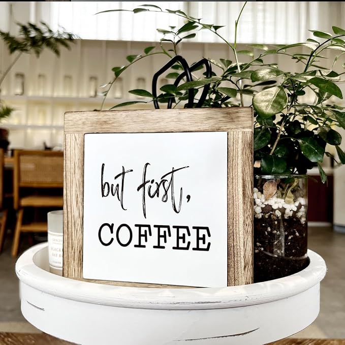 But First, Coffee Sign, Rustic White Wooden Box Sign, 5.9x5.9x0.7in, Home/Bar/Cafe Decor - Image 4