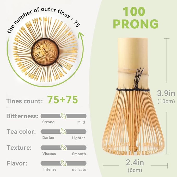 Bamboo Matcha Whisk 80/100/120 Prong, Traditional Japanese Chasen Matcha Stirrer -Authentic Japanese Bamboo Whisk For Matcha Tea (100prongs)