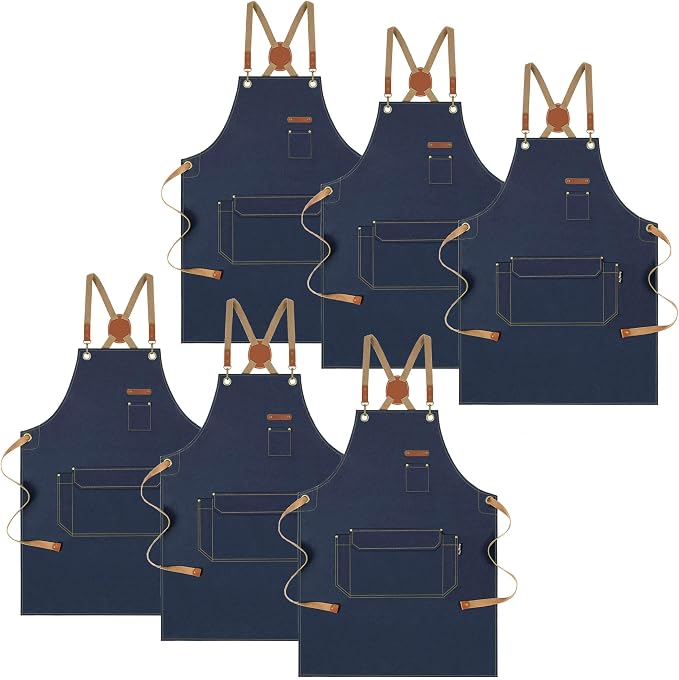 Chef Apron with Cross Back Straps for Men Women, Cotton Canvas Apron for Artists Painting, Kitchen Cooking by RockyToy