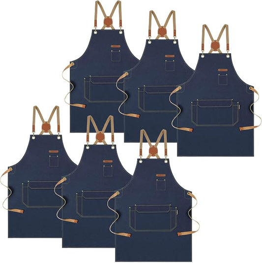 Chef Apron with Cross Back Straps for Men Women, Cotton Canvas Apron for Artists Painting, Kitchen Cooking by RockyToy