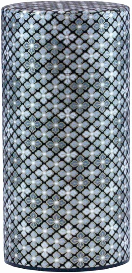 Washi Paper Tea Tin Canister: Long 7oz (200g) Silver Lining (#124), Japan