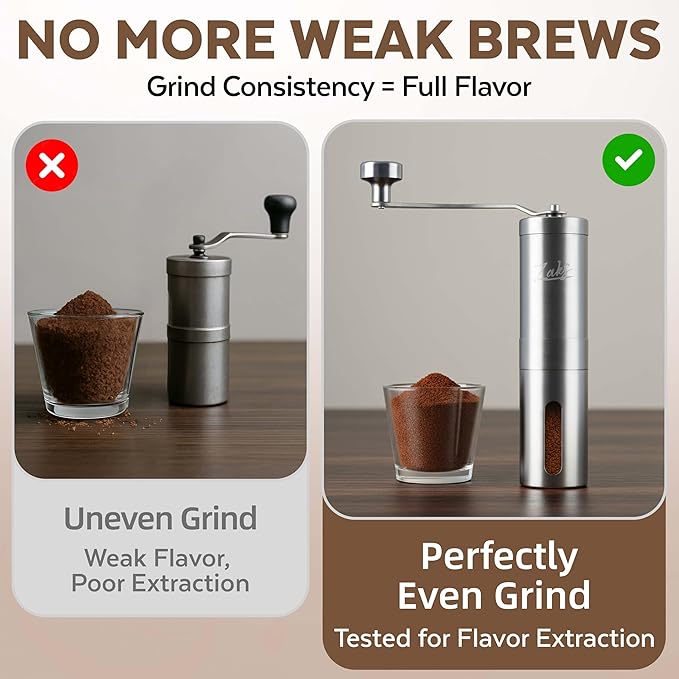 ZaksCoffee Manual Coffee Grinder Stainless Steel Core – Hand Coffee Grinder with 11 Adjustable Settings, Durable Handle and Knob, Portable and Quiet Design for Travel or Home Brewing