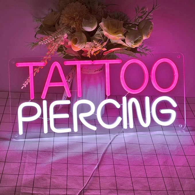 Britrio TATTOO Neon Sign Light Salon Studio Shop Plaque Pink LED Wall Art Decor Sign for Body Piercing Business Stores Beauty SPA Man Cave Garage Office Birthday Gift Indoors 5V USB 15.8 IN