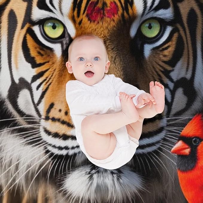 Beautiful Tiger Redbird Feather Fur Super Soft Throw Blanket, Red Cardinal Flannel Fleece Decorative Throw for Sofa Couch Bedroom Decor Outdoor Use 60"x80"