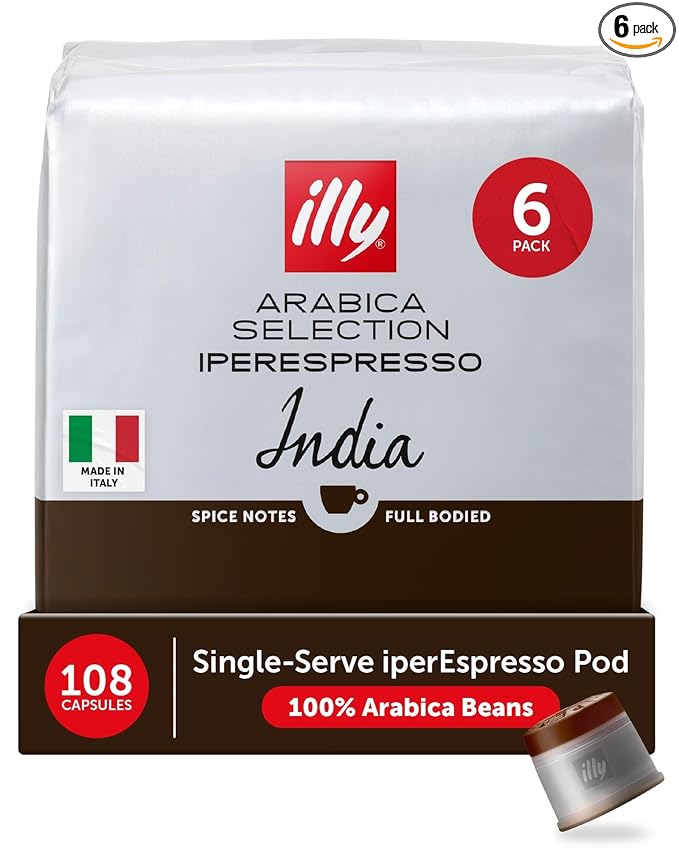 illy Coffee IperEspresso Capsules, India Single Origin Dark Roast Coffee Pods, 100% Arabica, Premium Italian Blend, 18 Count, 6 Pack