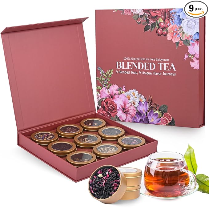 BeleePlanner Tea Gift Set, 100% Pure & Natural 9 Blended Herbal Tea, Travel Edition Gift Box for Women & Men, Caffeine Free, Non GMO, Additives Free