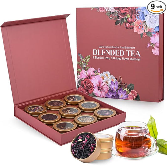 BeleePlanner Tea Gift Set, 100% Pure & Natural 9 Blended Herbal Tea, Travel Edition Gift Box for Women & Men, Caffeine Free, Non GMO, Additives Free