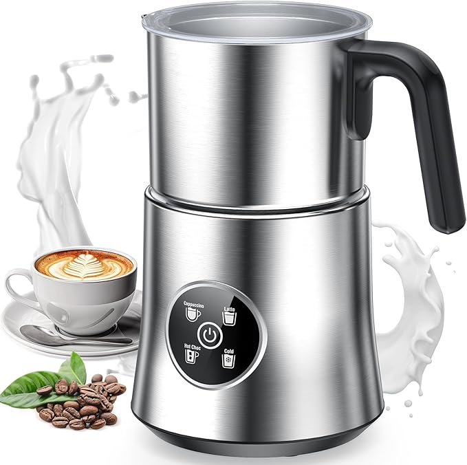 Milk Frother and Steamer, 4-in-1 Electric Frother for Hot & Cold Foam, One-Touch Operation for Cafe-Style Lattes & Cappuccinos, Fast Heat, Dishwasher Safe, 30.44Oz/900ML