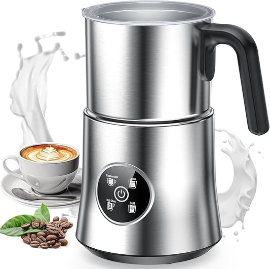 Milk Frother and Steamer, 4-in-1 Electric Frother for Hot & Cold Foam, One-Touch Operation for Cafe-Style Lattes & Cappuccinos, Fast Heat, Dishwasher Safe, 30.44Oz/900ML